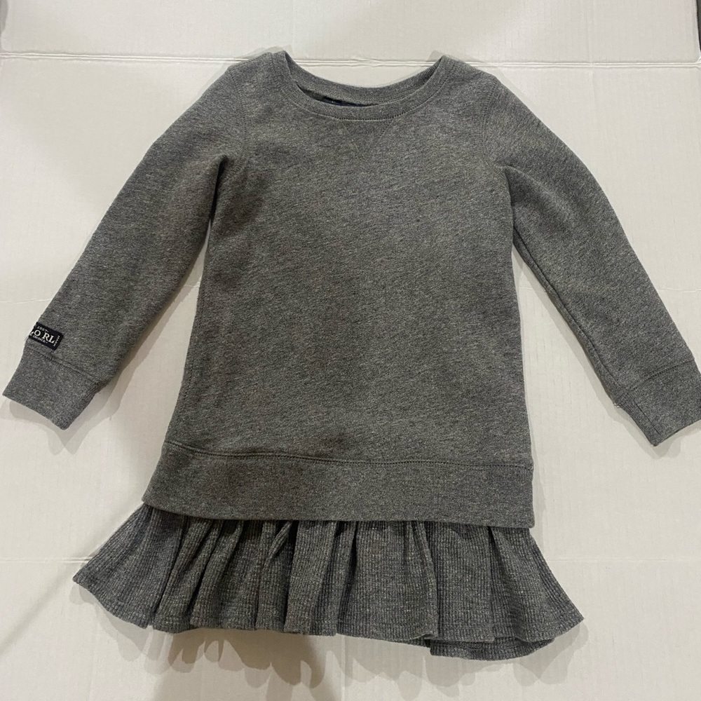 Polo Ralph Lauren toddler girl gray sweater dress with thermal ruffle skirt 4t
